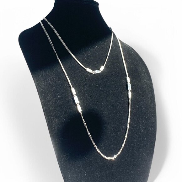 Vintage Monet Silver-Tone Double Strand Necklace With Black & Silver Beads - Picture 2 of 8